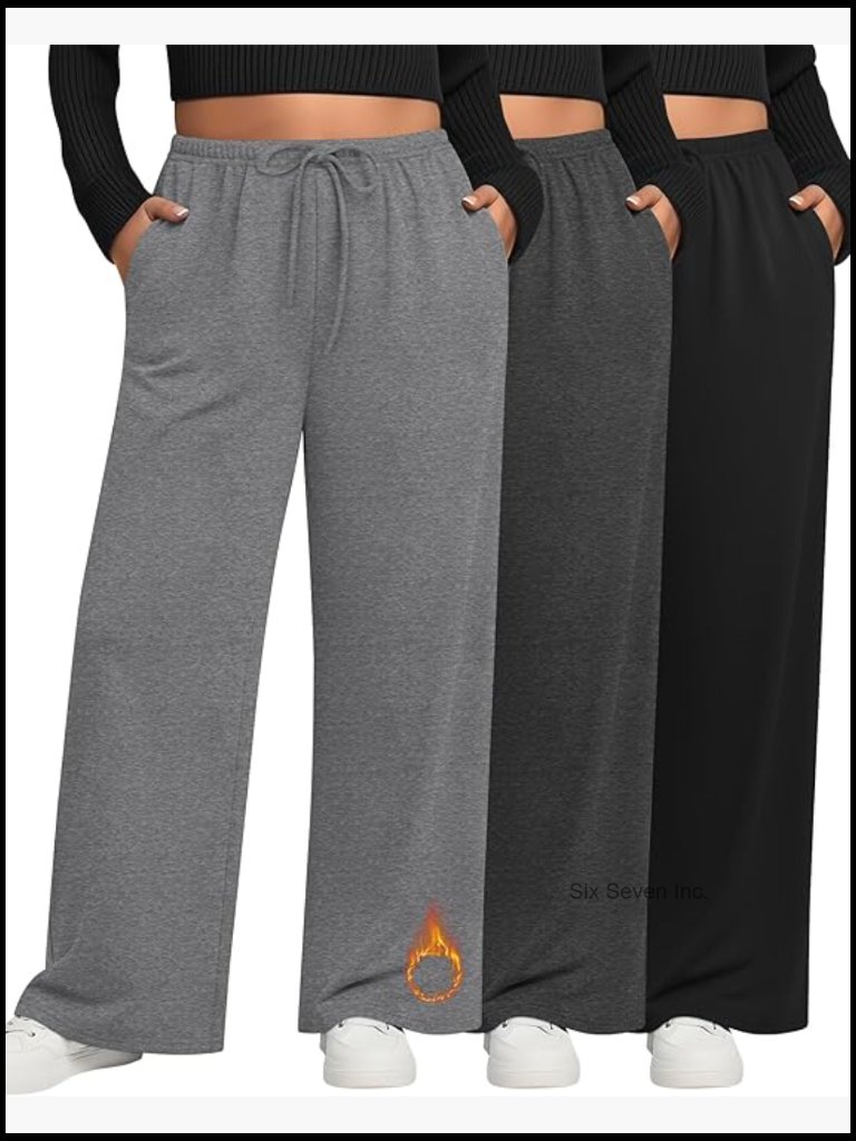 3 Pack Plus Size Fleece Pants Drawstring Wide Leg High Waist Sweatpants Loose